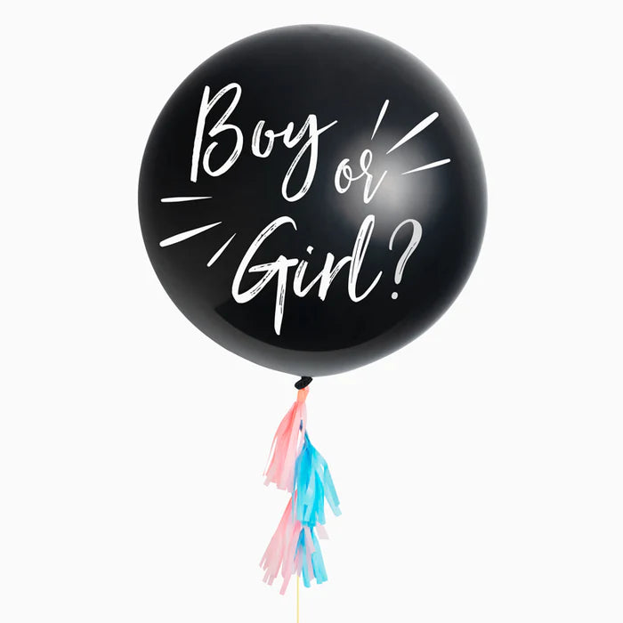 Jumbo Latex XXL Gender Reveal Balloon "Boy or Girl" with Tassel