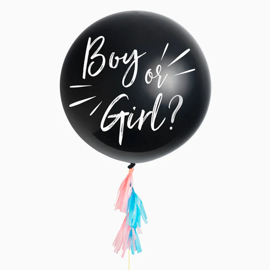 Jumbo Latex XXL Gender Reveal Balloon "Boy or Girl" with Tassel