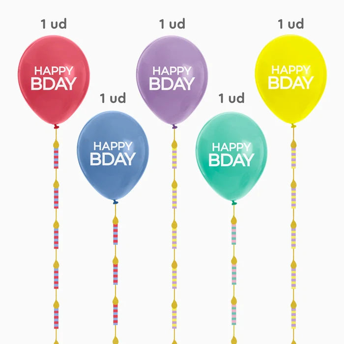 Set balloons Matex Mate 'Happy Bday' with vertical garlands