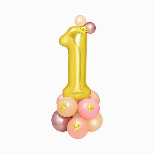 Balloon number 1 bouquet foil gold/pink