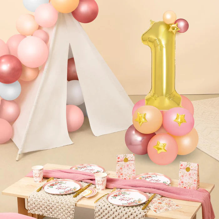 Balloon number 1 bouquet foil gold/pink