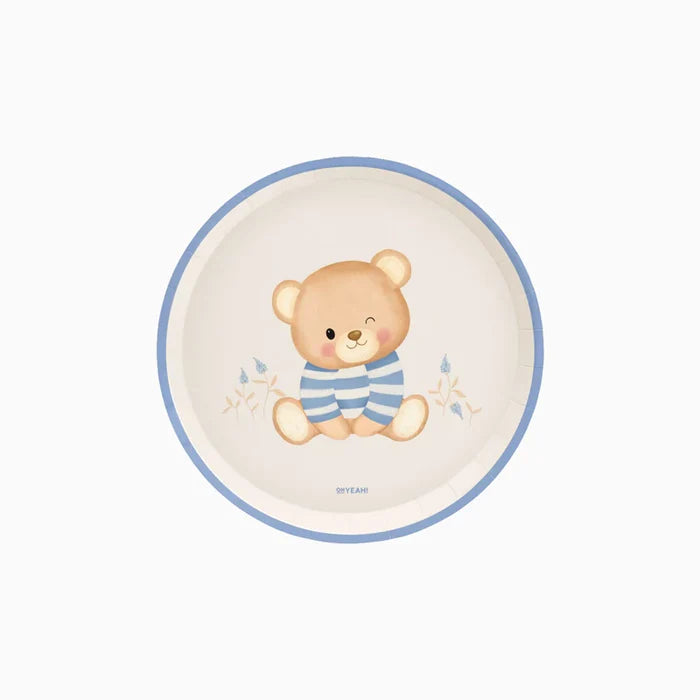 Flat Cardboard Dessert Plate Ø 17 cm Baby Bear Blue