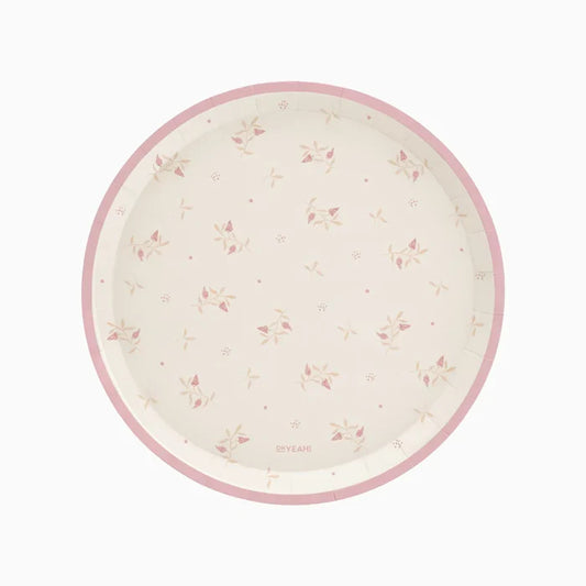 Flat Cardboard Plate Ø 23 cm Baby Bear Floral Pink