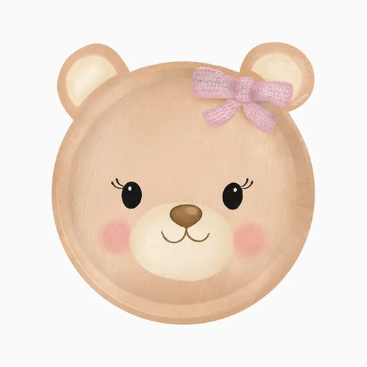 Flat Cardboard Plate 20.5 x 22 cm Baby Pink Bear