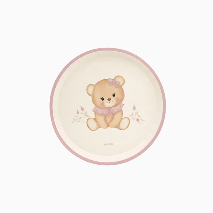 Flat Cardboard Dessert Plate Ø 17 cm Baby Bear Pink