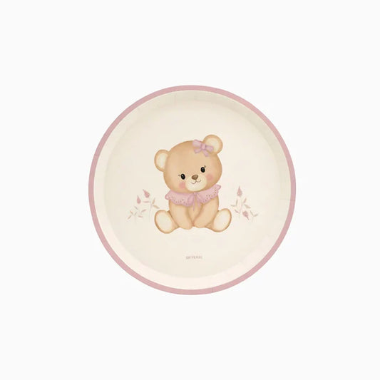 Flat Cardboard Dessert Plate Ø 17 cm Baby Bear Pink