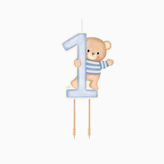 Number 1 Baby Blue Bear Candle