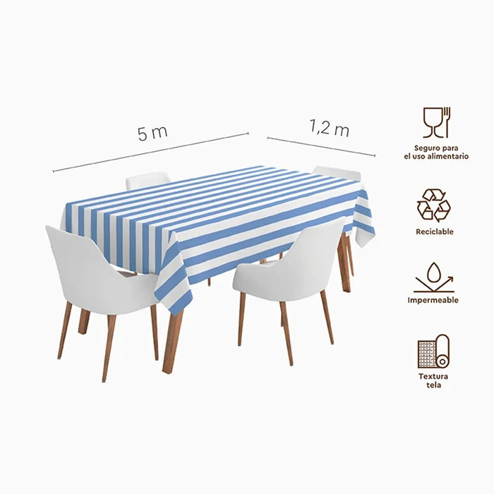 Paper tablecloth Blue Sripes 1.20m x 5m