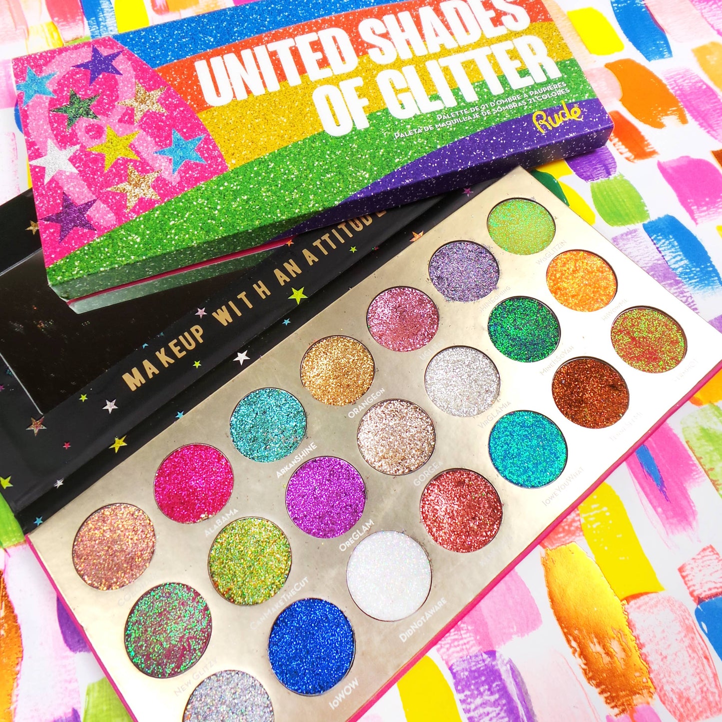 Rude Cosmetics - United Shades of Glitter -  21 Pressed Glitter Palette