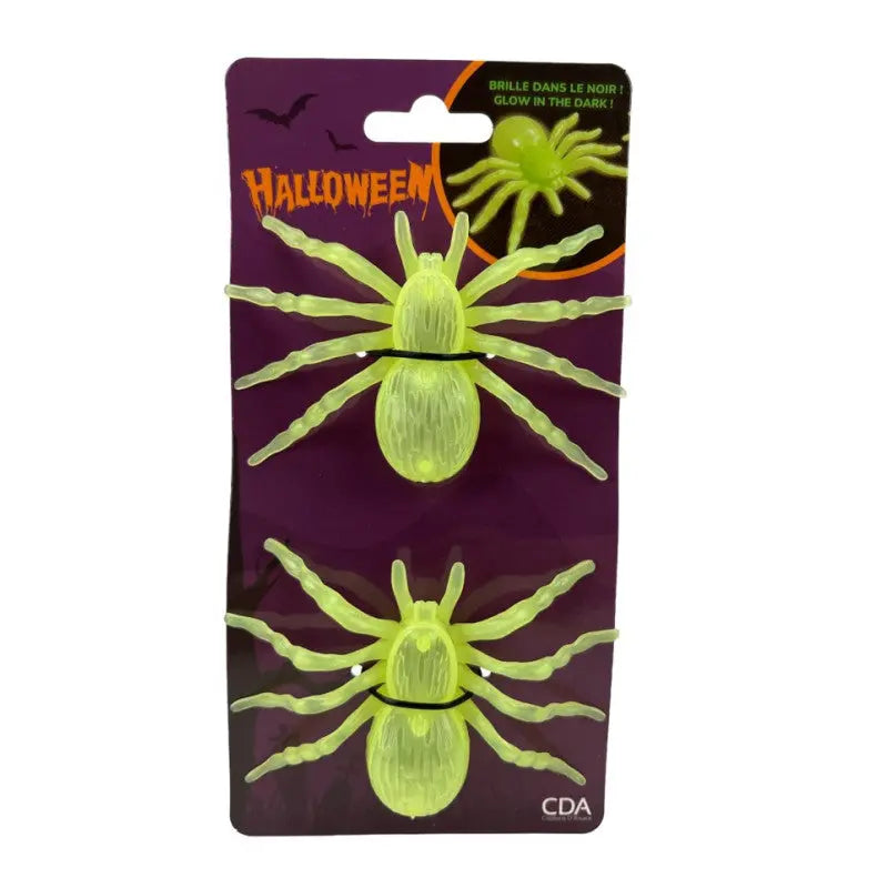 2 Glow-in-the-dark spiders 10 x 7 cm Cotillons D Alsace