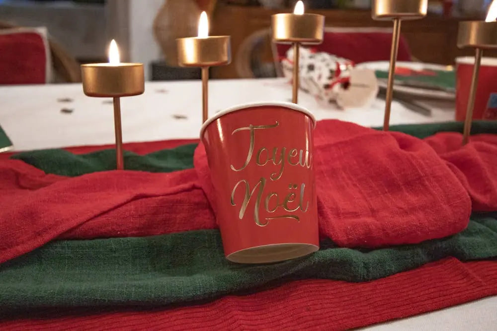 200ML RED AND GOLD MERRY CHRISTMAS CUPS X 8 Tim&Puce Factory