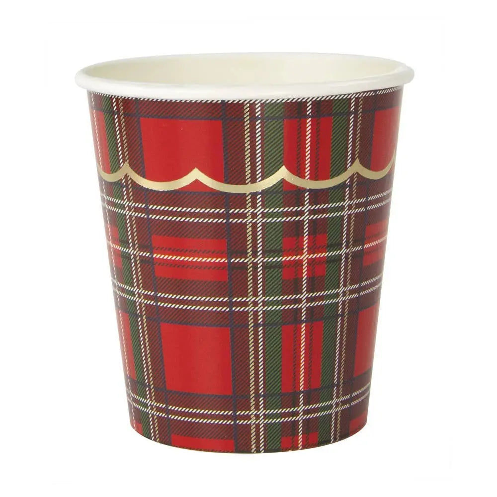 200ML TARTAN AND GOLD SCALLOP CUPS X 8 Tim&Puce Factory