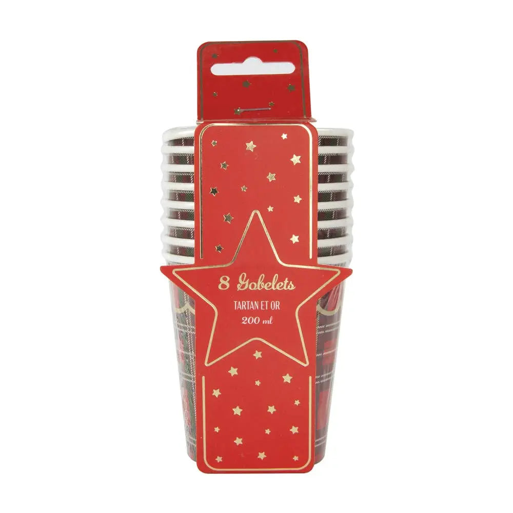 200ML TARTAN AND GOLD SCALLOP CUPS X 8 Tim&Puce Factory