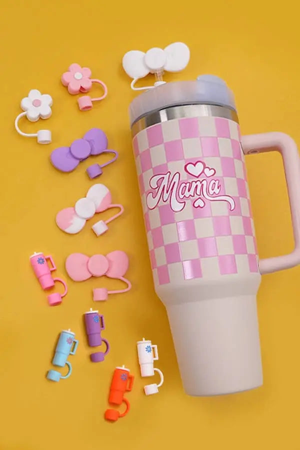 40oz  SILICONE TUMBLER  STYLE STRAW COVER CAP | 40BT1921: FLOWER PINK JOSSLYN by Wall to Wall