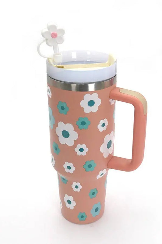 40oz  SILICONE TUMBLER  STYLE STRAW COVER CAP | 40BT1921: FLOWER WHITE JOSSLYN by Wall to Wall