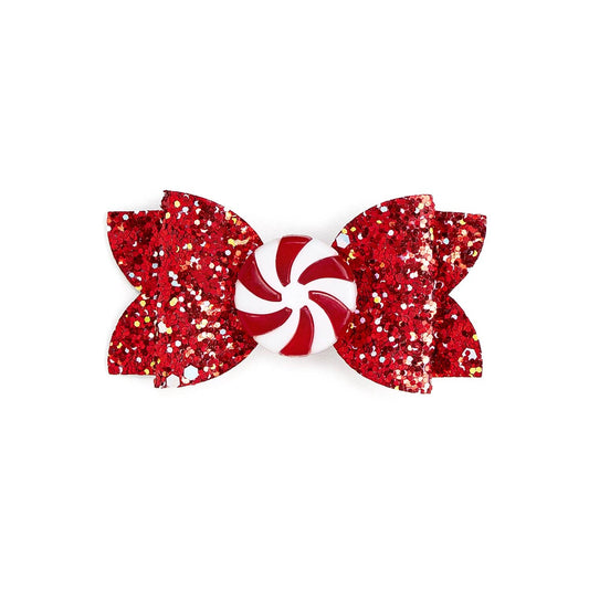 Peppermint Glitter Christmas Bow Clip - Hair Accessories
