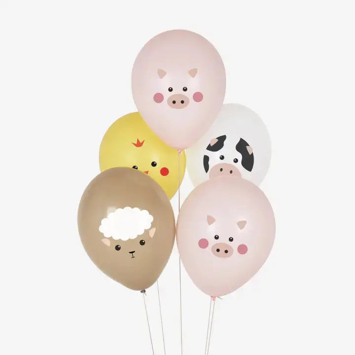 5 Printed Balloons - Mini Farm Animals My Little Day