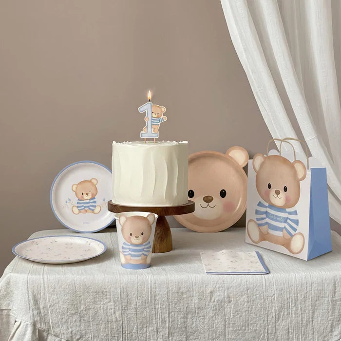 Flat Cardboard Plate 20.5 x 22 cm Baby Blue Bear