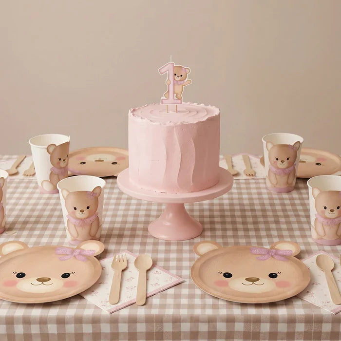 Flat Cardboard Plate 20.5 x 22 cm Baby Pink Bear