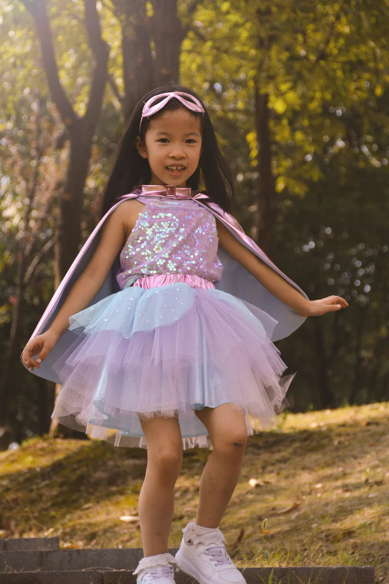 Super-duper Tutu, Cape & Mask, Metallic Pink & Light Blue 4-6 years
