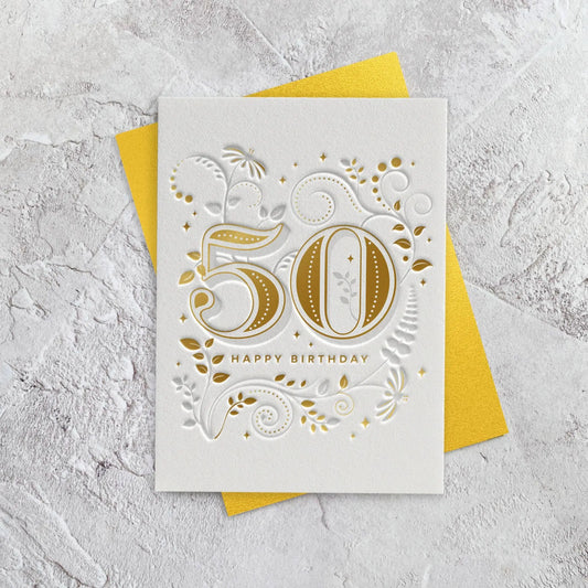 Age 50 Letterpress Style Card Heyyy Ltd
