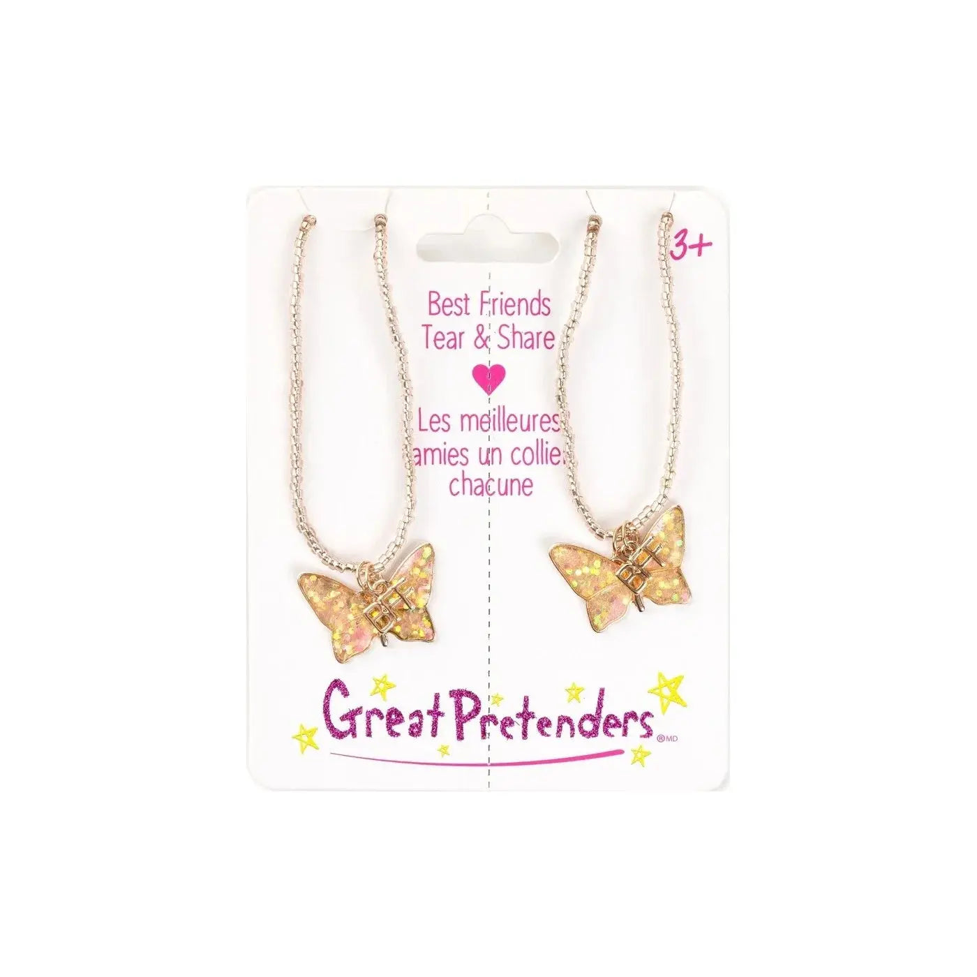 BFF Necklace Butterfly Share & Tear, Pink Great Pretenders