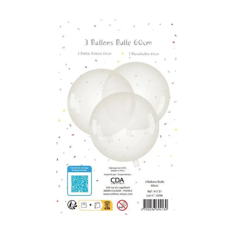 BUBBLE ballon 55-60 cm X 3 Cotillons D Alsace