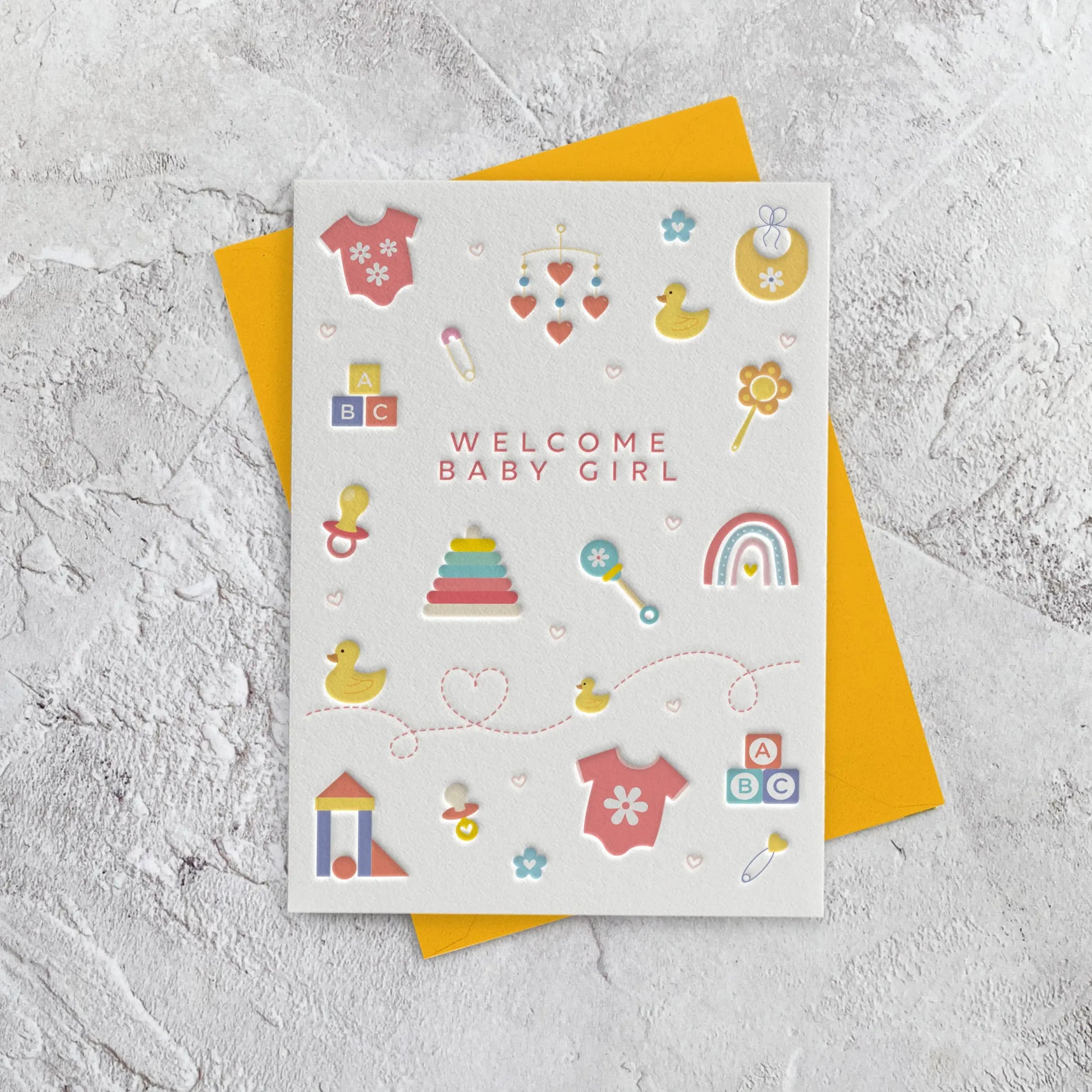 Baby Girl Letterpress Style Card Heyyy Ltd
