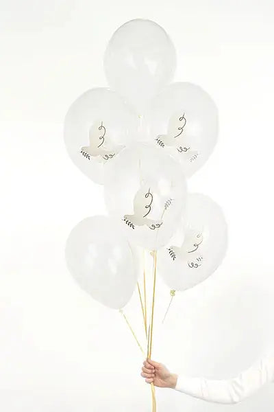 Balloons 30 cm, Dove, Crystal Clear Partydeco
