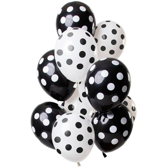 Balloons Polka Dots Black-White 30cm - 12 pieces Folat