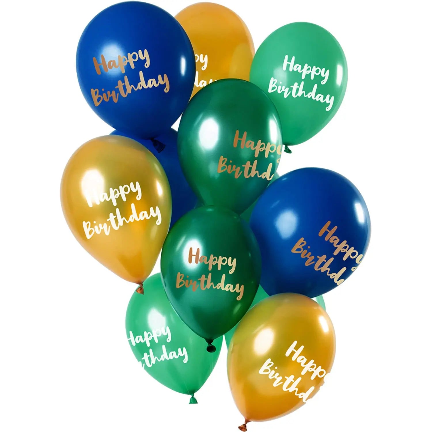Balloons 'Happy Birthday' Green-Gold 33cm - 12 pieces Folat