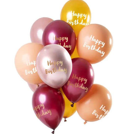 Balloons 'Happy Birthday' Pink-Gold 33cm - 12 pieces Folat