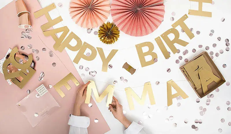 Banner Alphabet, gold, 14cm Partydeco