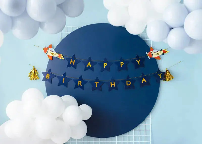 Banner Happy Birthday Airplanes, 2.5 m, mix Partydeco