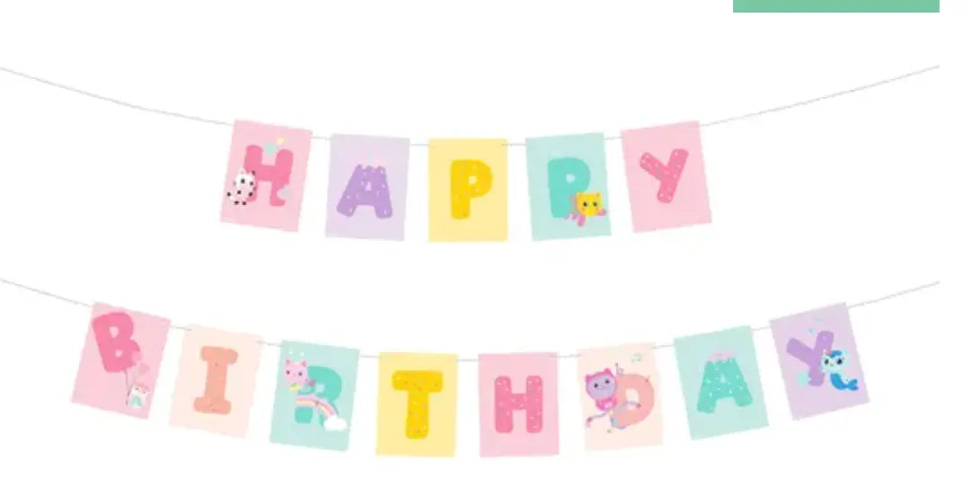Banner Happy Birthday Gabby's Dollhouse, 180 x 15 cm, mix Partydeco