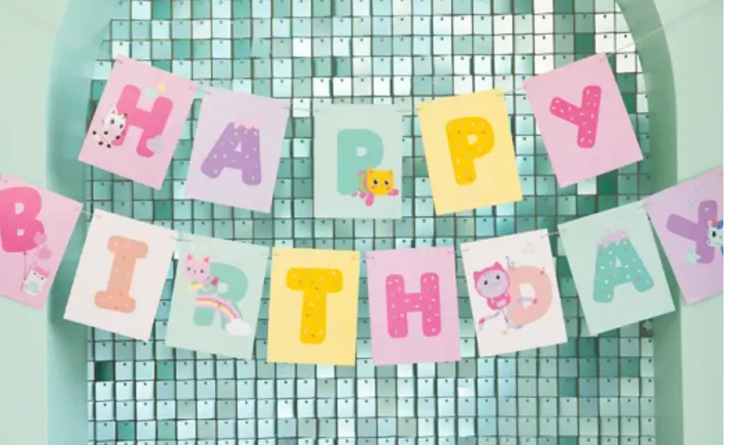 Banner Happy Birthday Gabby's Dollhouse, 180 x 15 cm, mix Partydeco