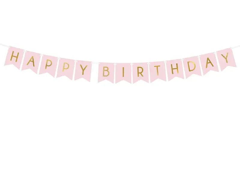 Banner Happy Birthday, light pink, 15 x 175 cm Partydeco