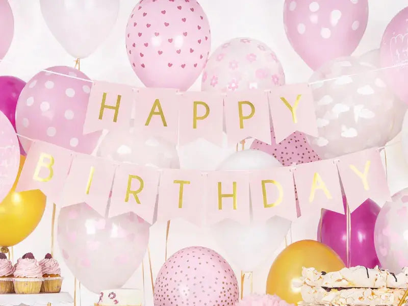 Banner Happy Birthday, light pink, 15 x 175 cm Partydeco