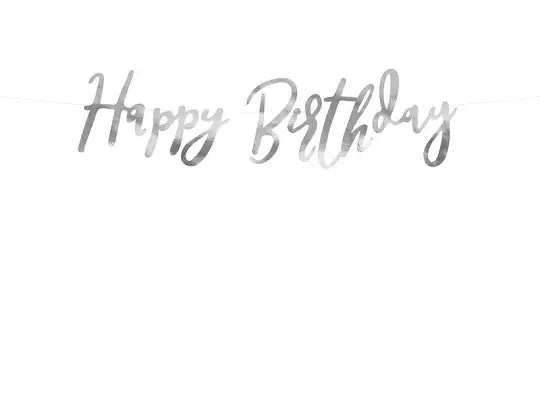 Banner Happy Birthday, silver, 16.5x62cm Partydeco