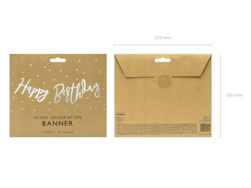 Banner Happy Birthday, silver, 16.5x62cm Partydeco