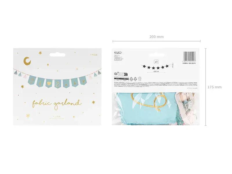 Banner Oh baby with tassels, 2.5 m, sky-blue Partydeco