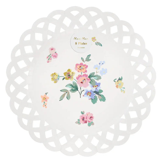 Basketweave floral dinner plates Meri Meri