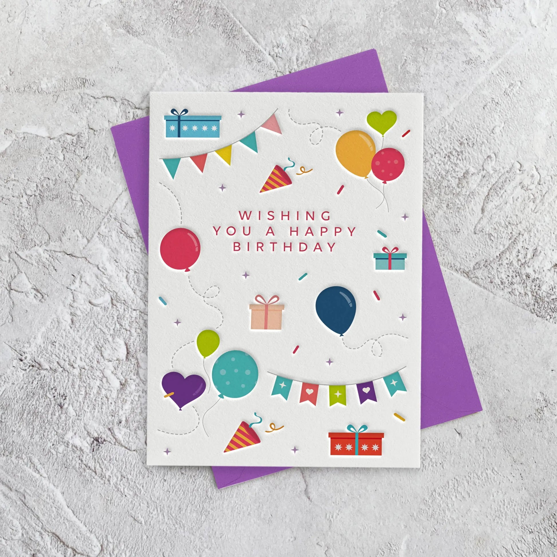 Birthday Balloons Letterpress Style Card Heyyy Ltd