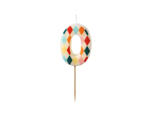Birthday Candle Number 0 Diamonds, 5.5 cm, mix Partydeco