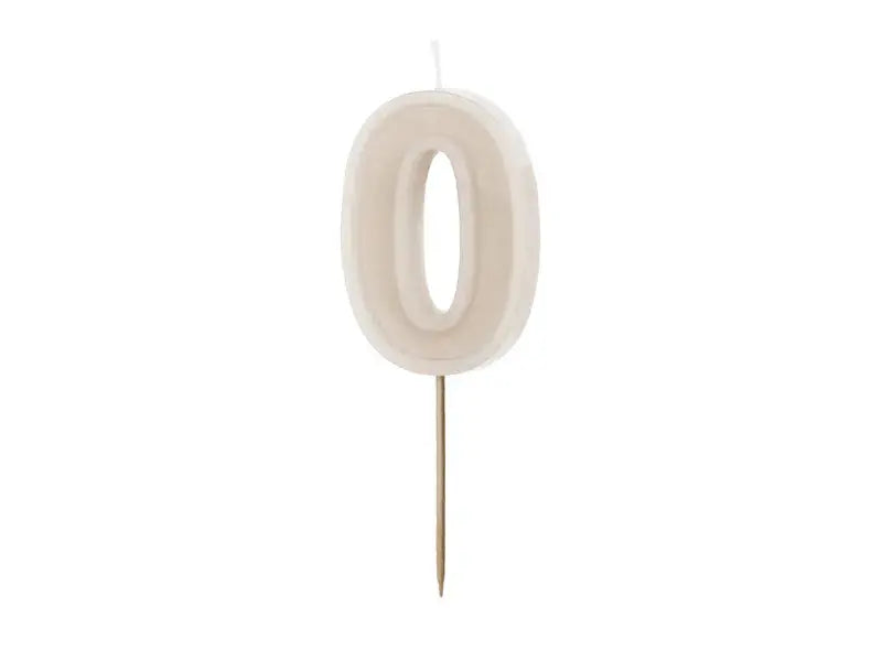 Birthday Candle Number 0, Beige, 6 cm Partydeco