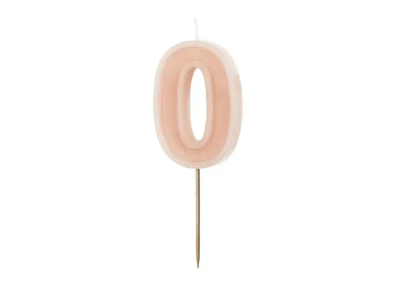 Birthday Candle Number 0, Dirty Pink, 6 cm Partydeco