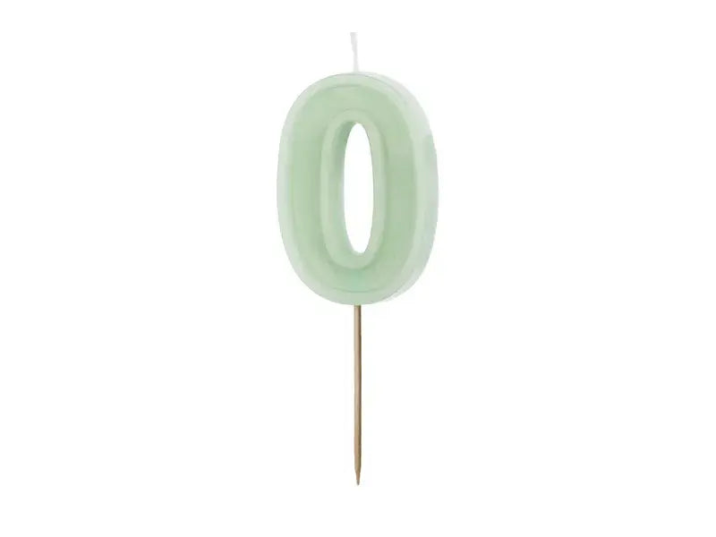 Birthday Candle Number 0, Green, 6 cm Partydeco