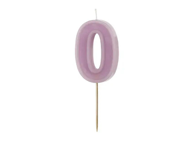Birthday Candle Number 0, Purple, 6 cm Partydeco