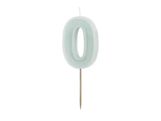 Birthday Candle Number 0, light mint, 6 cm Partydeco