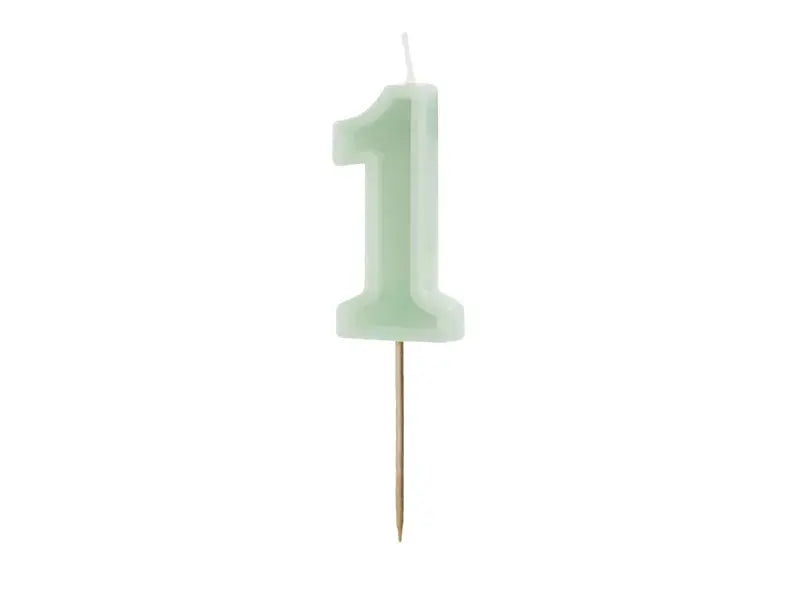 Birthday Candle Number 1, Green, 6 cm Partydeco